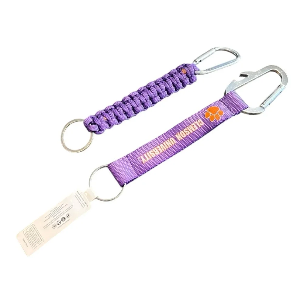 2 Clemson Tigers Paw Key Chains- Paracord W/ Carabiner & Lanyard W/Carabiner